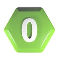 Number 0 green hexagonal push button - 3D rendering illustration Royalty Free Stock Photo
