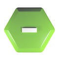 Green hexagonal push button with the sign - for the subtraction operation - 3D rendering illustration