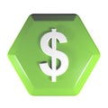 Green hexagon Dollar Push button - 3D rendering illustration Royalty Free Stock Photo