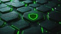 Green Hexagonal Tiles with Shield Icon on Dark Background for Cybersecurity Themes Royalty Free Stock Photo