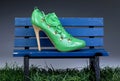 Green high heel stiletto shoes.