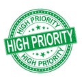 Green High priority ink vector stamp illustration isolated on white background. High priority web icon. Royalty Free Stock Photo