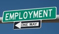 Green highway sign for EMPLOYMENT ONE WAY