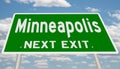 Green highway sign for Minneapolis next exit Royalty Free Stock Photo