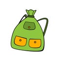 Green hiking backpack in cartoon style on white background