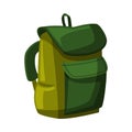 Green Hiking Backpack, Outdoor Activity Equipment Cartoon Vector Illustration