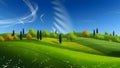 green hill with green grace with nice bule sky - aI generated Royalty Free Stock Photo