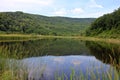 Green hill and lake panorama view Royalty Free Stock Photo