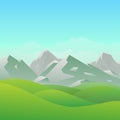 Green hill landscape with mountains, blue sky and green meadow Royalty Free Stock Photo