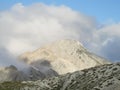 Green hills of Apennine Mountain Range in clouds