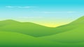 Green hills in morning with sunrise;country landscape background Royalty Free Stock Photo