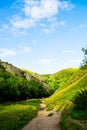 Green Hills, River Dove in Peak District National Park Royalty Free Stock Photo