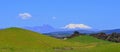 Green hills and volcanoes, New Zealand Royalty Free Stock Photo