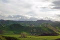 Green hills and Taranaki of the forgotten world highway, New Zealand Royalty Free Stock Photo