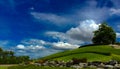 Green hills, Green tree, Cloud and blue sky beautiful view Royalty Free Stock Photo