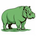 Green Hippo Walking On Grass - Vector Illustration