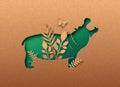 Hippopotamus animal green paper cut eco concept