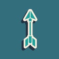 Green Hipster arrow icon isolated on green background. Long shadow style. Vector Illustration