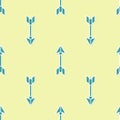 Green Hipster arrow icon isolated seamless pattern on yellow background. Vector Illustration