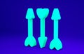 Green Hipster arrows icon isolated on blue background. Minimalism concept. 3d illustration 3D render