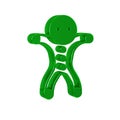Green Holiday gingerbread man cookie icon isolated on transparent background. Cookie in shape of man with icing.