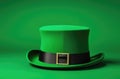 green holiday hat, leprechaun hat, clover leaves, Irish shamrock, magic and luck, green background