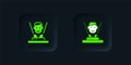 Green Hologram icon isolated on black background. Global communication technology. Black square button. Vector