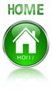 Green home button icon with text HOME above and mirrored below on white background Royalty Free Stock Photo