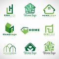 Green home logo ( nature and modern concept ) vector set design