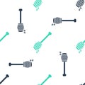 Green Honey dipper stick with dripping honey icon isolated seamless pattern on white background. Honey ladle. Vector