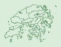 Green Hong Kong map with districts border lines on light background vector illustration