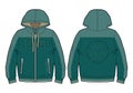 Green hooded sport sweatshirt with zip closure