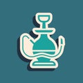 Green Hookah icon isolated on green background. Long shadow style. Vector