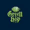 Green Hop Logo. Brewing Company Logo. Beer Pub Emblem. Hop Cone and Typographic Composition.