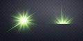 Green horizontal lensflare. Light flash with rays or green spotlight. Glow flare light effect. Vector illustration Royalty Free Stock Photo