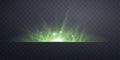 Green horizontal lensflare. Light flash with rays or green spotlight. Glow flare light effect. Vector illustration Royalty Free Stock Photo