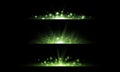 Green horizontal lensflares set. Light flash with rays or green spotlight. Glow flares light effect. Vector illustration Royalty Free Stock Photo