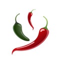 Green hot jalapeno and red chili pepper, vector illustration isolated on white background Royalty Free Stock Photo