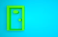 Green Hotel corridor with closed numbered door icon isolated on blue background. Minimalism concept. 3D render Royalty Free Stock Photo