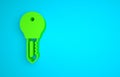 Green Hotel door lock key icon isolated on blue background. Minimalism concept. 3D render illustration Royalty Free Stock Photo