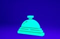 Green Hotel service bell icon isolated on blue background. Reception bell. Minimalism concept. 3d illustration 3D render Royalty Free Stock Photo