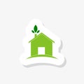 Green house flat sticker icon. Home with leaf. Eco house symbol, logo illustration Royalty Free Stock Photo