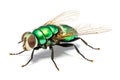 Green house fly isolated on white background. Macro photo of fly. Royalty Free Stock Photo