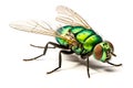 Green house fly isolated on white background. Macro photo of fly. Royalty Free Stock Photo