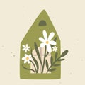 Green house growing flowers, home gardening illustration. Organic and nature inspired product concept art