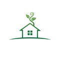 green house home real estate property with sprout plant growing sale market vector logo design Royalty Free Stock Photo