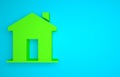 Green House icon isolated on blue background. Real estate agency or cottage town elite class. Minimalism concept. 3D