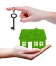 Green house with key in hands Royalty Free Stock Photo