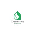 Green house with leaf logo. healthy environment sign. organic home vector elements stock illustration Royalty Free Stock Photo