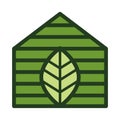 Green house with leaf vector icon design. Colorful eco icon symbol. Flat icon. Royalty Free Stock Photo